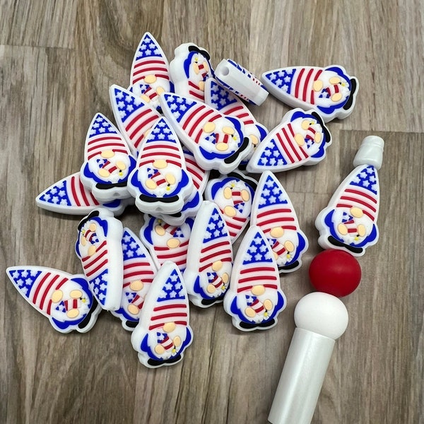 USA Gnome Silicone Focal Beads | Focal Bead | American Gnome Focal Bead | Pen Beads | Keychain beads | 4th of July Bead