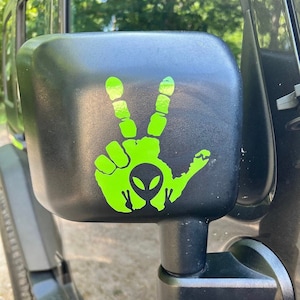Alien Hand Wave Peace for Jeep side mirrors- Wave decal - set of 2 - Hand Wave mirror decal