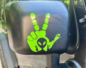 Alien Hand Wave Peace for Jeep side mirrors- Wave decal - set of 2 - Hand Wave mirror decal