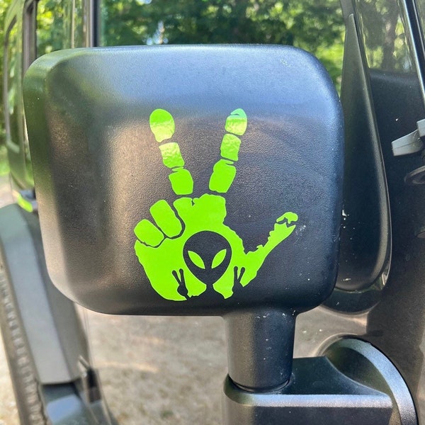 Alien Hand Wave Peace for Jeep side mirrors- Wave decal - set of 2 - Hand Wave mirror decal