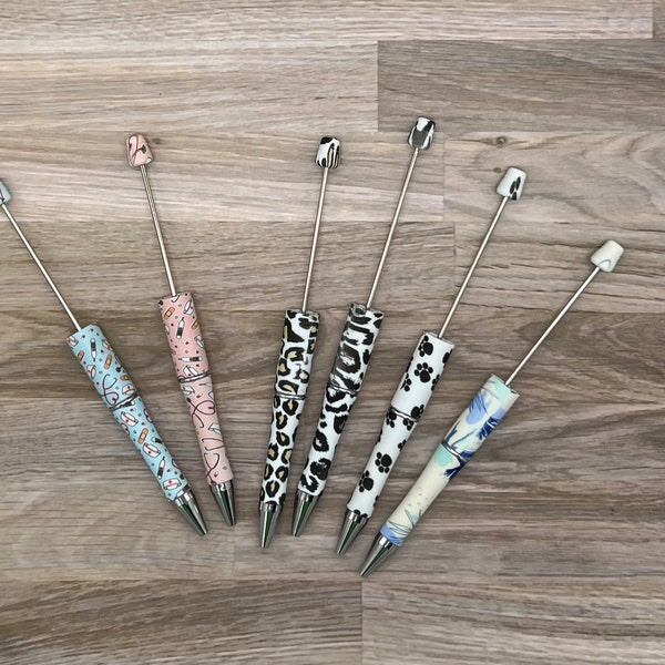 Printed Beadable Pens with Black Ink • DIY Craft • Beadable Blank a • Teacher Beadable Pen • Leopard Beadable Pen • Palm Beadable Pen