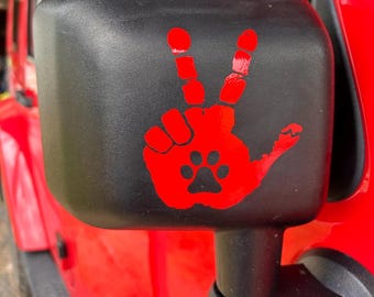 Set of 2 Paw Print Peace Hand wave decals for Jeep side mirrors -  Hand Wave mirror decal