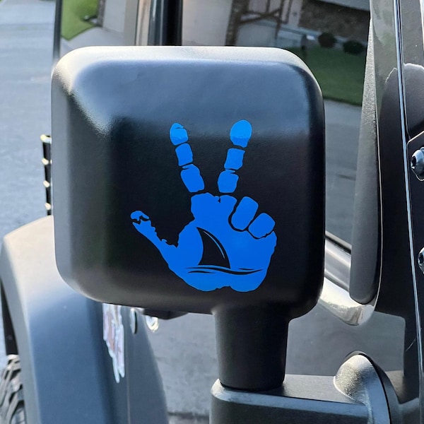 Set of 2 Shark Tail Hand Wave Peace Wave Decal for Jeep Side Mirrors- Wave decal - Hand Wave mirror decal