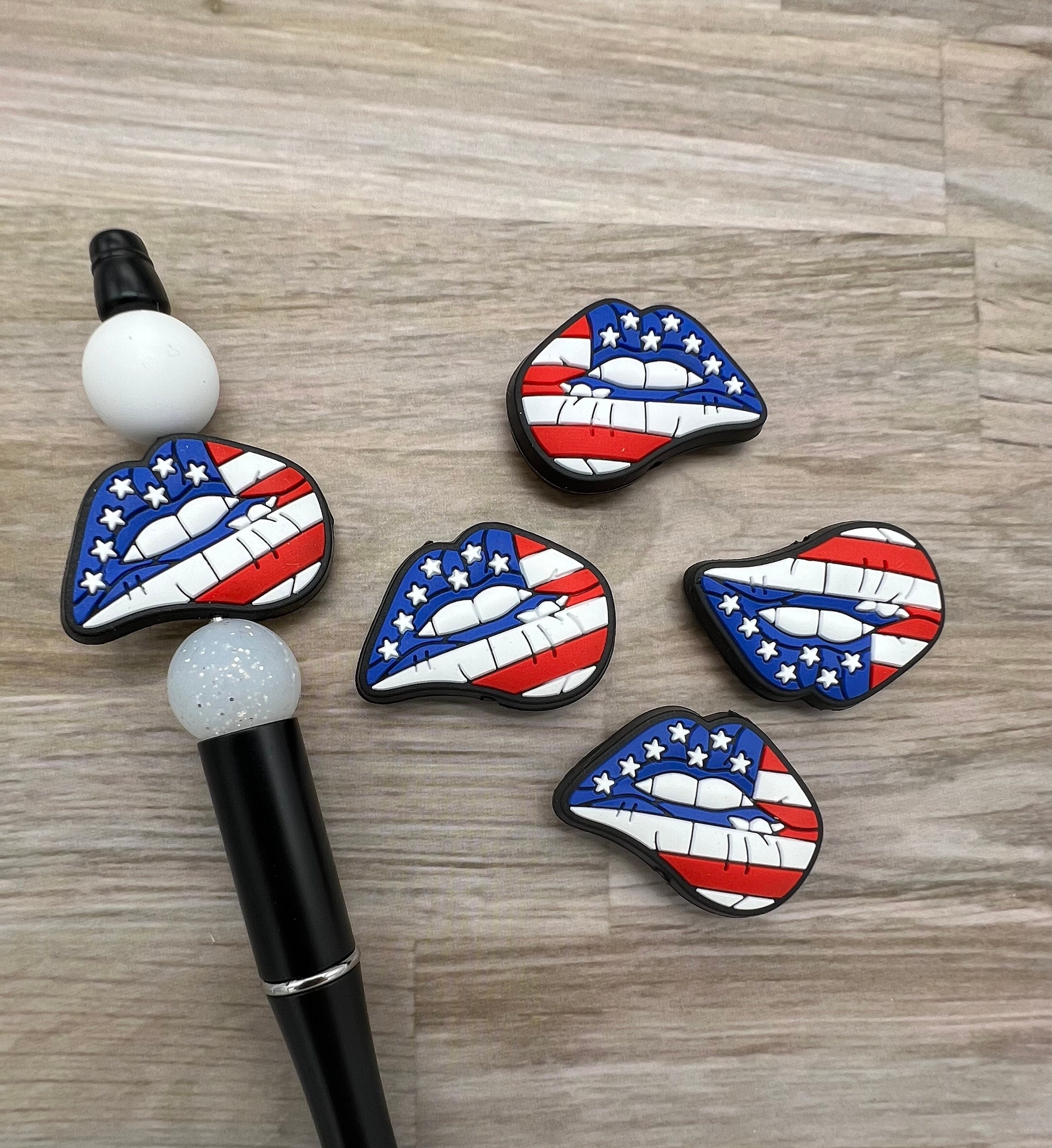 Red Lip and Pearl Women focal pen Beautiful Mother Lip Focal Silicone Beads,diy Pen Loose Bead  main image 2