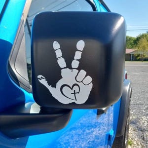 Cross Heart Hand Wave Peace- Wave decal - set of 2 - Hand Wave mirror decal