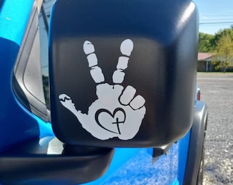 Cross Heart Hand Wave Peace- Wave decal - set of 2 - Hand Wave mirror decal