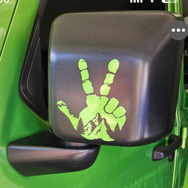 Set of 2 Hand Wave Peace Mountains Wave decal for Jeep side mirrors - Hand Wave mirror decal