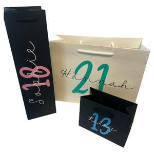 Personalised Birthday Luxury Gift Bag/Bottle Bag- Any Age and Name - Various Colours - 18th 21st 30th 50th 60th Present