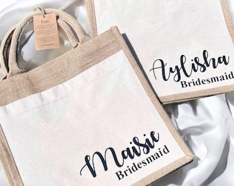 Personalised Bridesmaid Gift Bag, Custom Bridesmaid Burlap Bag, Beach Tote Bag, Jute Bag, Bachelorette Party Bag, Bridesmaid Proposal