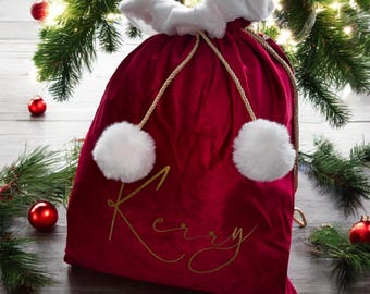 Personalised Velvet Christmas Sack: Large Santa Gift Bag