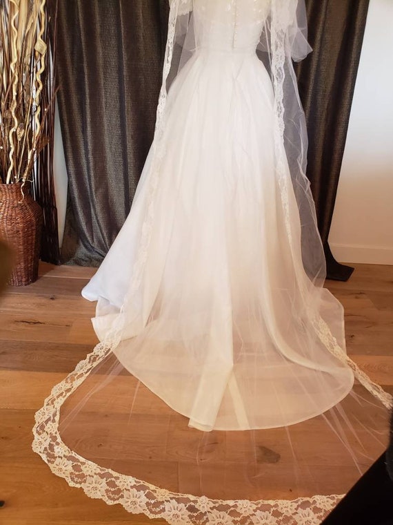 Veil diamond trimmed Tulle Cathedral Veil with Rhinestone Trim | David main image 2