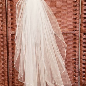 Ivory, White, or Diamond white elbow length bridal veil with pearls