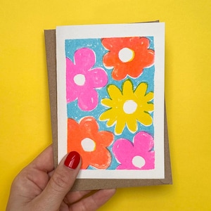 Riso-kaart met neonbloemen | Eenvoudige kaart voor moeder | Kaart voor moeder | Risografiekaart | Moederdagcadeau | Moederkaart | Stiefmoederkaart | Verjaardag van moeder