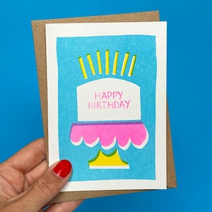 Happy Birthday Card | Birthday Card for Him | Birthday Card for Her | Birthday Cake Card | BirthdaySimple | Risograph Card | Handmade Card