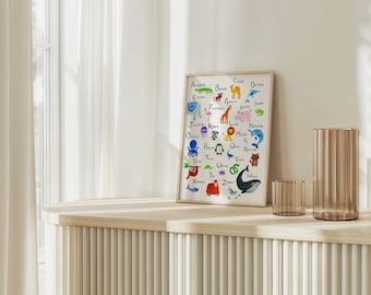 Animal Alphabet Nursery Art Print, A-Z Learning Poster