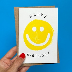 Happy Birthday Smiley Card | Birthday Card for Him | Birthday Card for Her | Birthday Cake Card | BirthdaySimple | Risograph Card