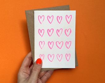 Carte Saint Valentin / Carte coeurs d’amour / Carte Saint Valentin pour petite amie / Riso / Carte Riso / Carte Je t’aime / Carte pour partenaire / Carte rose