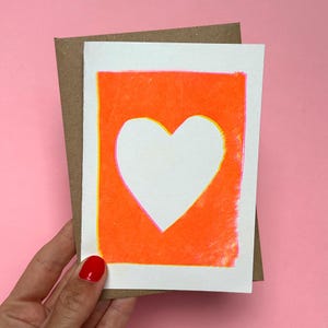 Wenskaart met groot hart | Riso-kaart | Risografiekaart | Verjaardagskaart schattig | Valentijnskaart | Ik denk aan je | Liefdeskaart Eenvoudig