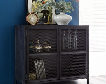Cassidy Industrial Iron 2 Doors Storage Console Cabinet Shelving Sideboard Dining Room Hallway Furniture