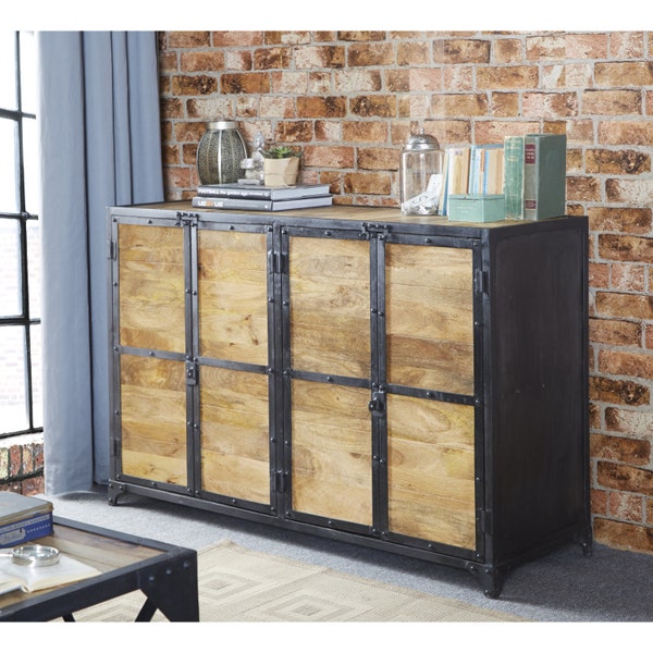 Industrial Large Sideboard Made From Reclaimed Metal And Solid Wood Cabinet Kitchen Dining Room Hallway