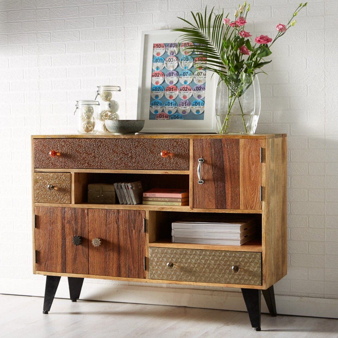 Large Sideboard With Drawers Cupboards and 1 Shelf in Funky Etsy UK