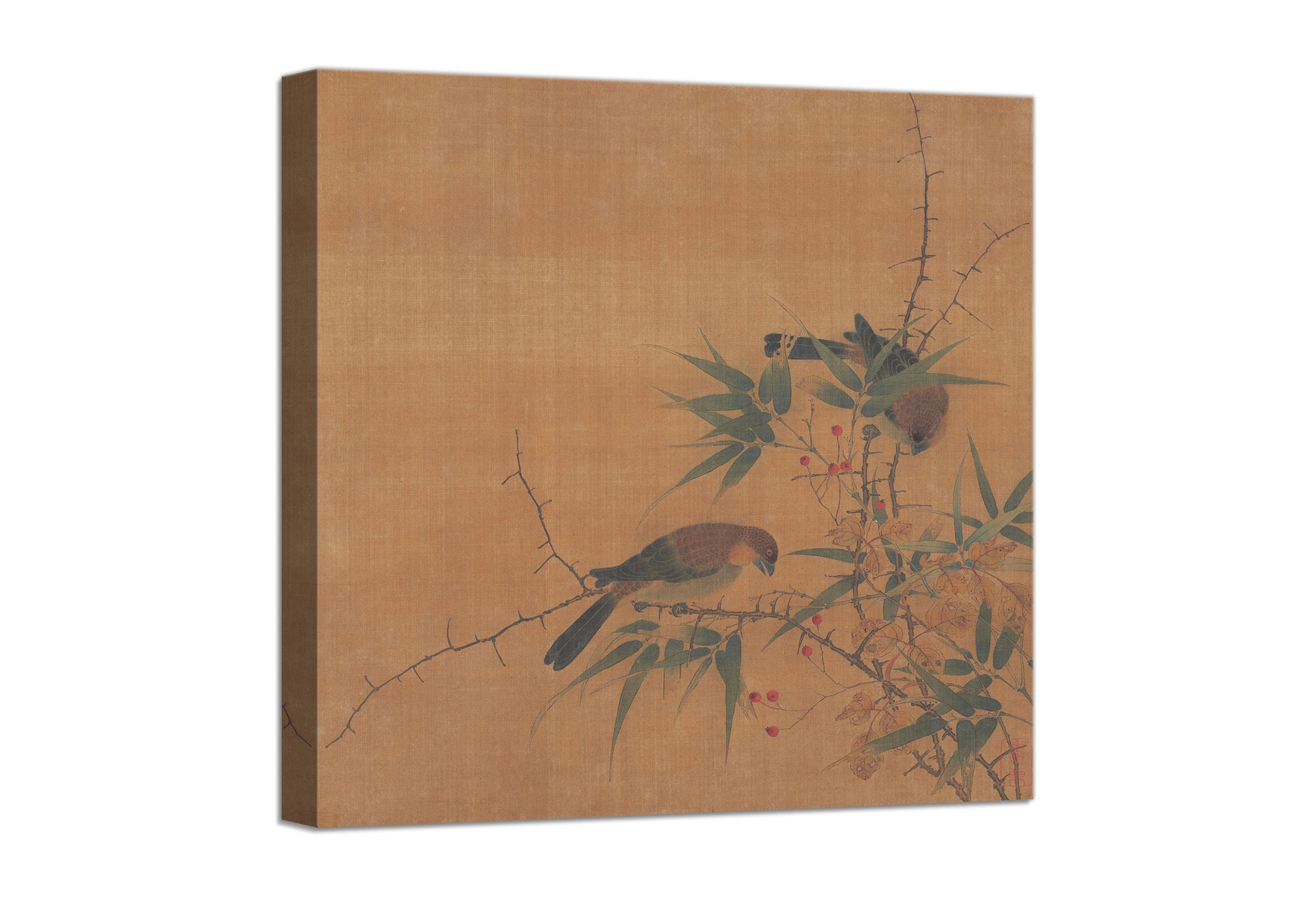 BAMBOO BRANCH with BERRIES and birds Canvas Wall Art Framed Etsy