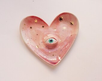 Heart Plate with golden stars  | Unique piece | Porcelain | Art