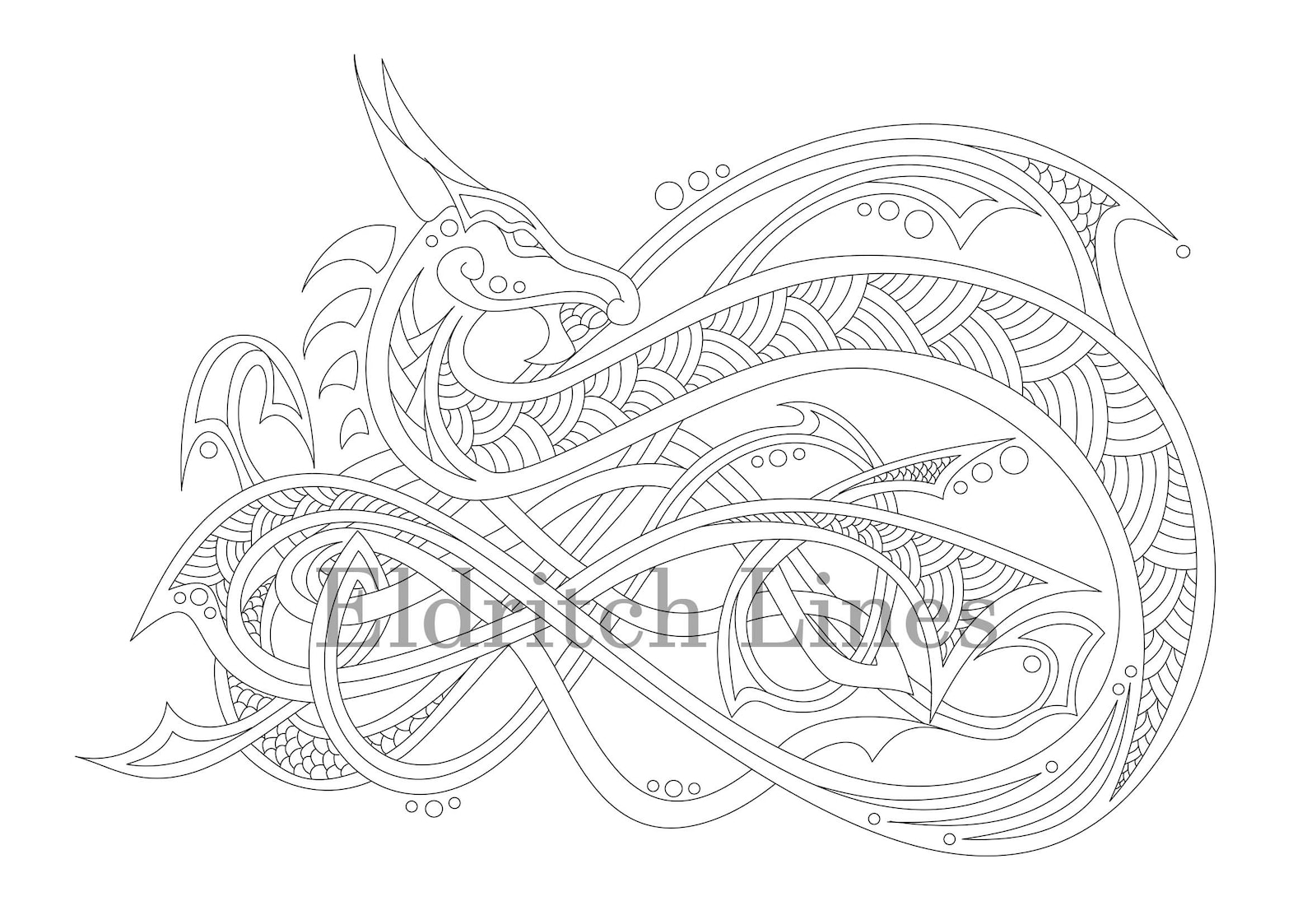 Nordic Dragon Printable adult coloring page lineart | Etsy