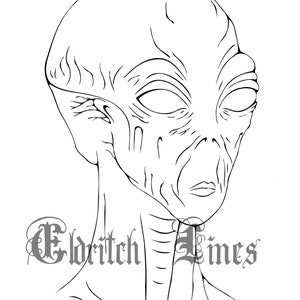 Alien - Printable sci-fi adult coloring page lineart - DIGITAL DOWNLOAD - PDF file