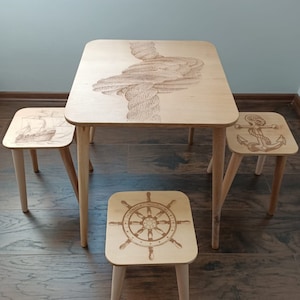 Natural Table and Chair Set for Kids,  Montessori Furniture, Activity Table, Childrens Chairs, Wooden Play Table, Natural Furniture for Kids