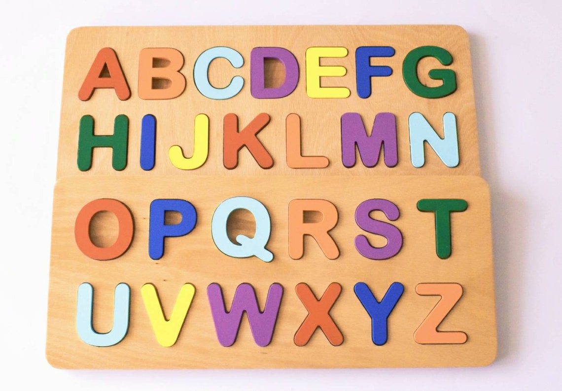Wooden Alphabet Puzzle Letters Learning Alphabet Toy Etsy