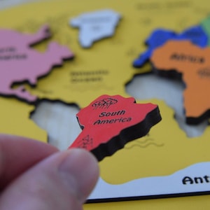 Puzzle de carte du monde en bois, continents et océans, puzzle de carte en bois personnalisé, puzzle Montessori, jouet éducatif, jouets en bois, pépinière