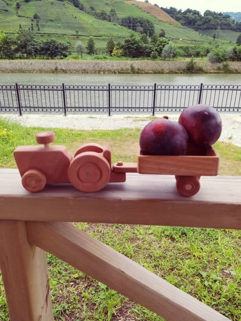 Wooden Tractor With Trailer Montessori Toy Farm Toys Baby Etsy