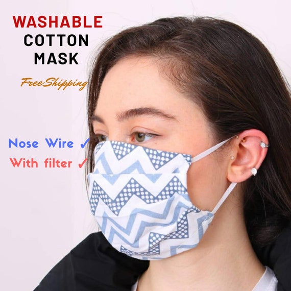 Wire Nose Face mask, reusable mask, Cotton fabrics face mask with filter, 2 ply masks, washable face mask