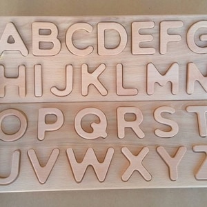 Alfabeto de madera, Juguete de letras de aprendizaje, Juguetes Montessori, Rompecabezas para niños, Juguete educativo, Escuela en casa Waldorf, Regalo de baby shower