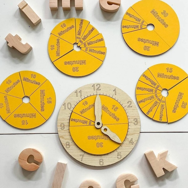 Set per l'apprendimento della frazione di tempo, Frazione del tempo, Raccontare il tempo, Materiali Montessori, Imparare a leggere l'ora, Orologio didattico