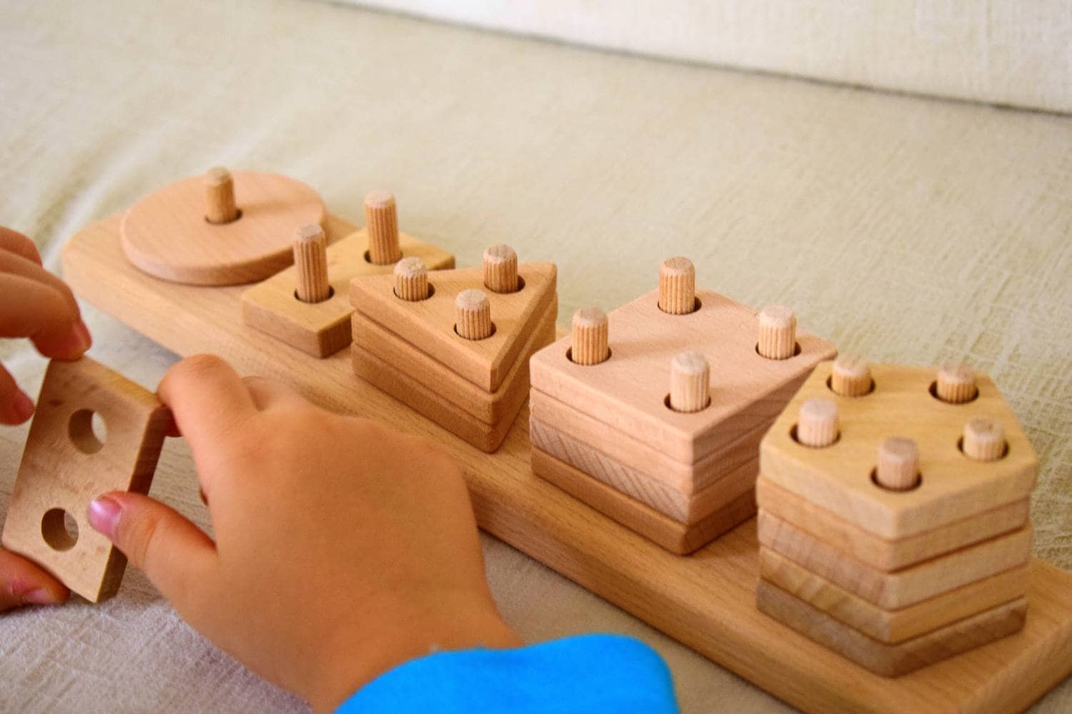 Wooden Geometric Stacker, Montessori Toy, Educational Preschool Toddler Toys, Natural Beech Wood Toy
