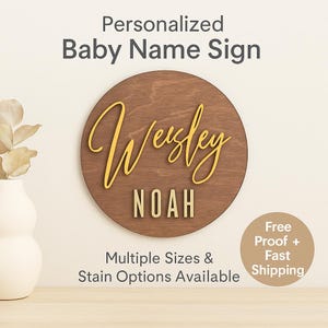 Nursery Name Sign, 12-36 Inch, Personalized Baby Wall Decor, Nursery Round Name Plaque, Baby Shower Gift, Custom Kids Room Sign