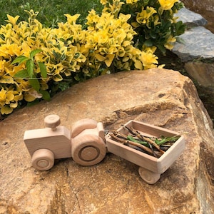 Wooden Tractor With Trailer, Easter Montessori Toy, Farm Toys, Baby Shower Gift, Beech Wood, Handmade Toys