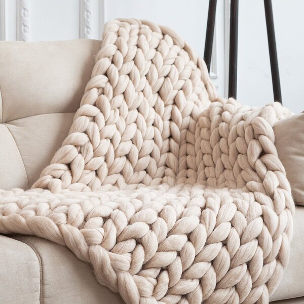 Throw blanket/Chunky knit blanket/Chunky wolle decke/Super chunky/Sustainable Chunky Knit Throw/Super Chunky Knits