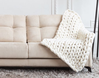 Couverture en tricot géant/Cozy Throw Blanket/Chunky Knit Blanket/Merino Wool Blanket/Chunky Knit Throw/Super Chunky Yarn/Chunky Wool Blanket
