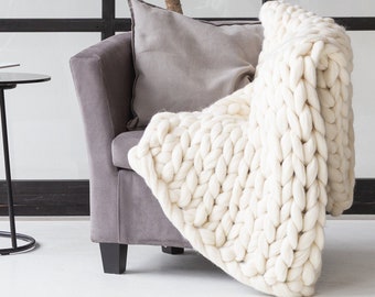 Chunky Knit Blanket / Super Chunky Knit Throw/Arm Knit Blanket/Chunky Wolle Decke/Throw Blanket