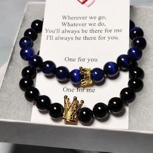 Ensemble de bracelets magnétiques pour couple roi et reine - oeil de tigre bleu et obsidienne noire, bracelets pour elle et lui, bracelets assortis
