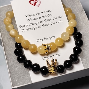 King and Queen Magnetic Couples Bracelet Set - Yellow Jade and Black Obsidian, His and Her bracelets, Matching bracelets