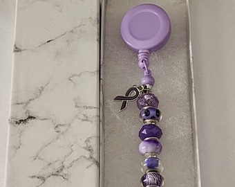 Awareness Beaded Badge Clip/reel - Stomach,Pancreatic,Esophagus Cancer-Chiari, lupus, Epilepsy, Domestic Violence,Alzheimers,fibromyalgia