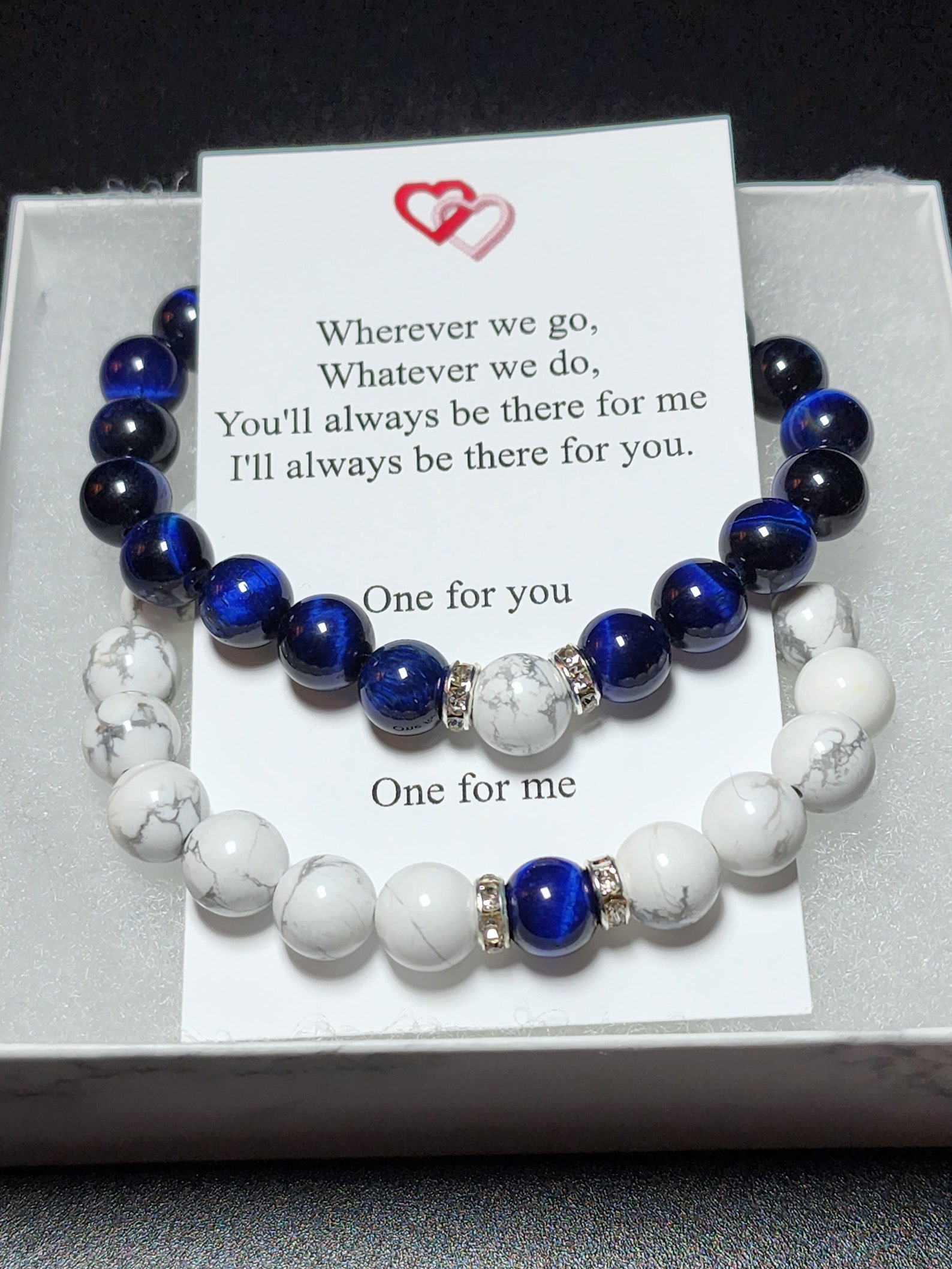 Couples Bracelet Set White Howlite and Blue Tiger Etsy
