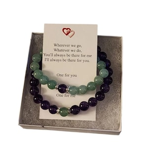 Magnetic Couples Bracelet Set - Green Aventurine and Amethyst, Distance Bracelets, His and Her bracelets, Matching bracelets