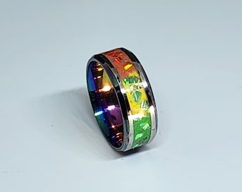 Rainbow Opal Stainless Steel Glow Ring