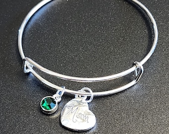 Mom Birthstone Bangle Bracelet