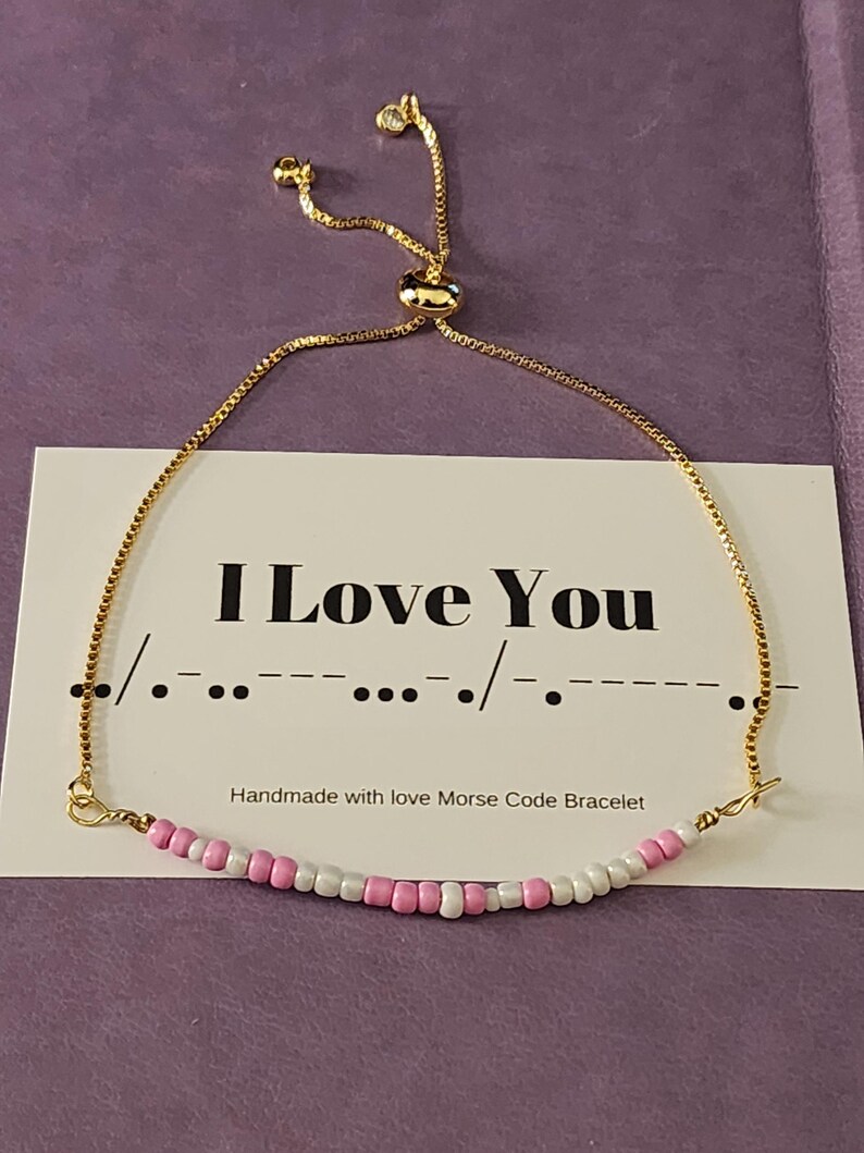 Morse Code Bracelet "i Love You" - 18k Gold Plated (pink & White) - Etsy